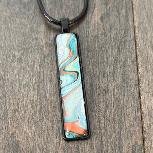 Handmade Necklace Pendant Charm, Jewellery, Black Cord, Bar Accessory Jewel